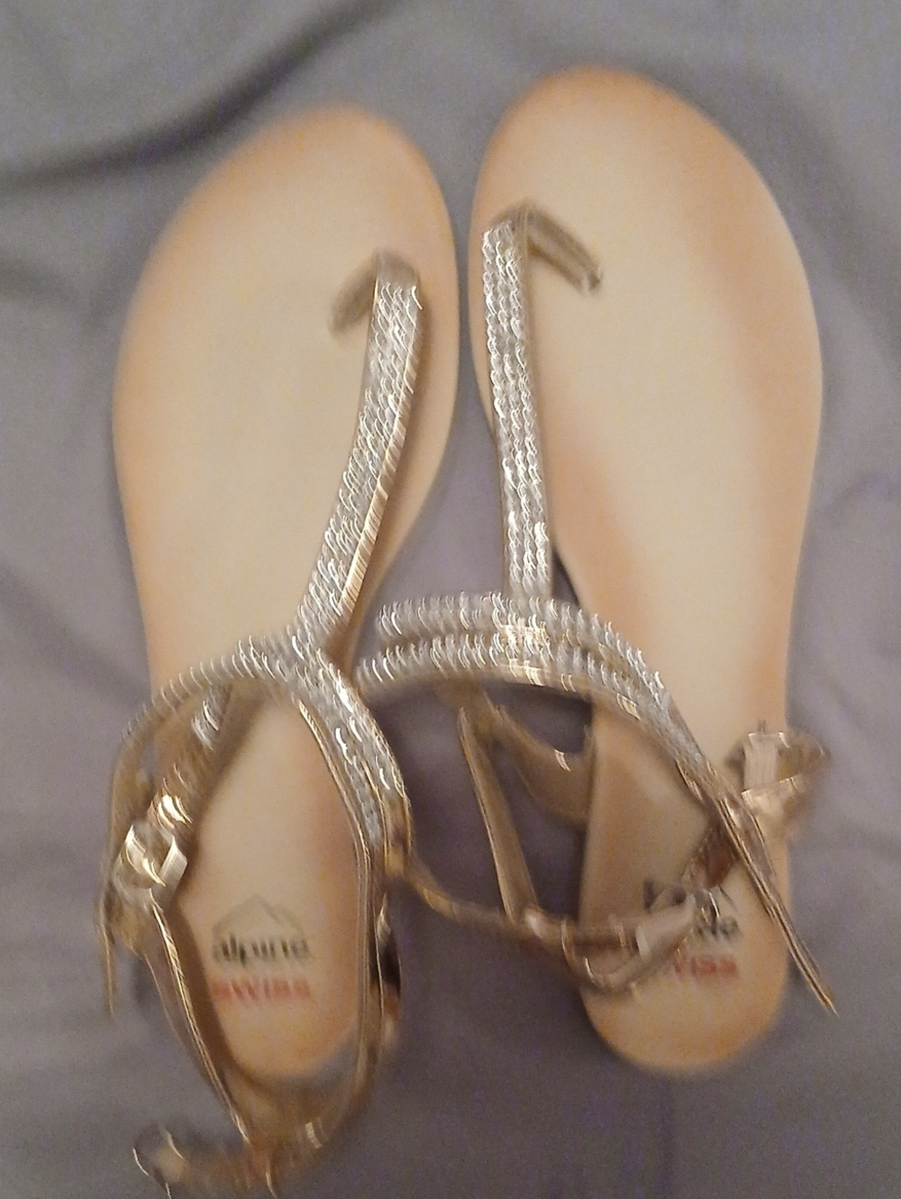 Alpine Swiss Metallic Gold T-Strap Ankle Wrap Sandals